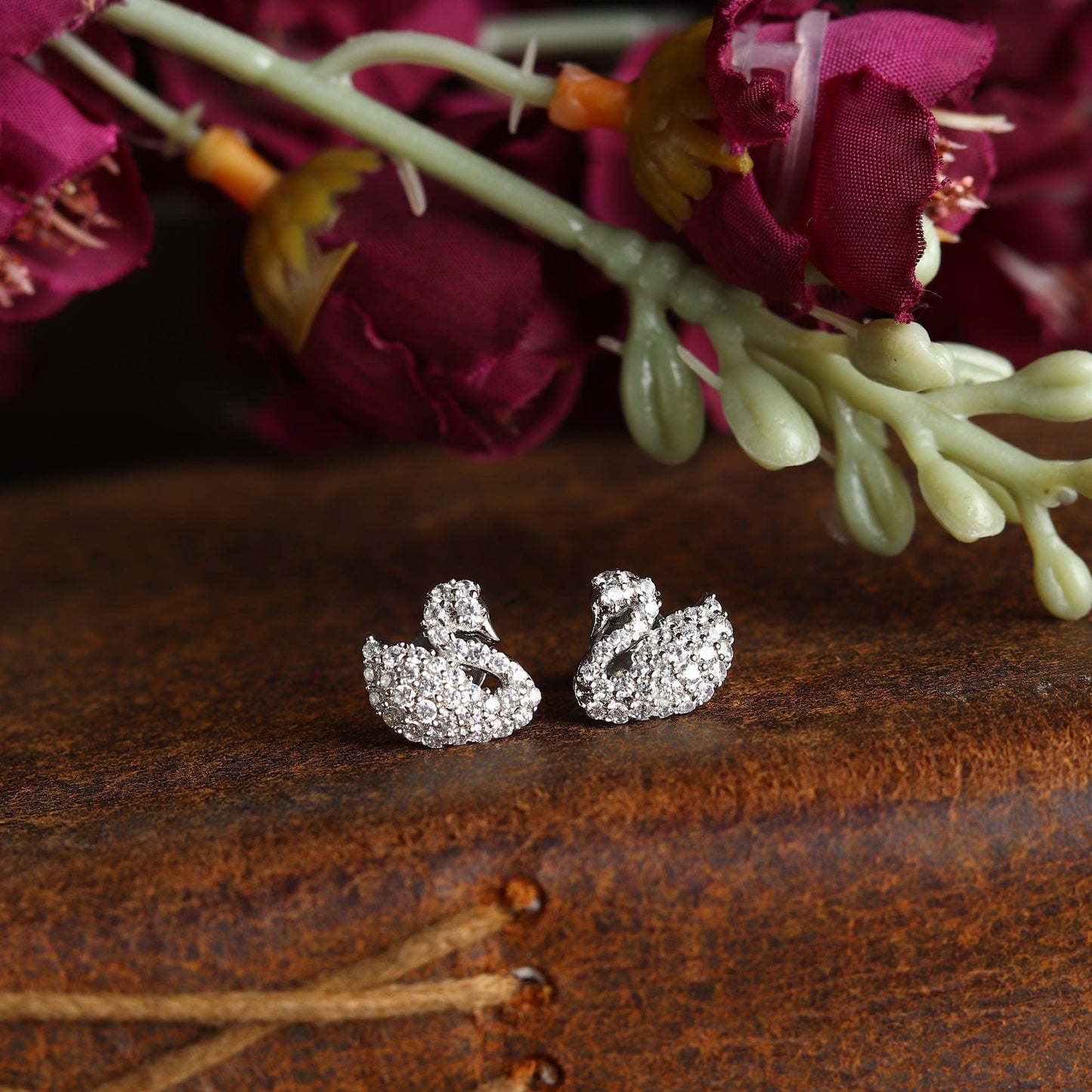 Pure Sterling Silver (92.5% purity)Precious, Beautiful and Designer Stud Earrings with cubic zirconia (AD) stones for Girls and Women