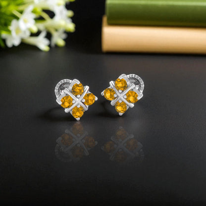 Pure Sterling Silver (92.5% purity)Precious, Beautiful and Designer Stud Earrings with cubic zirconia (AD) stones for Girls and Women
