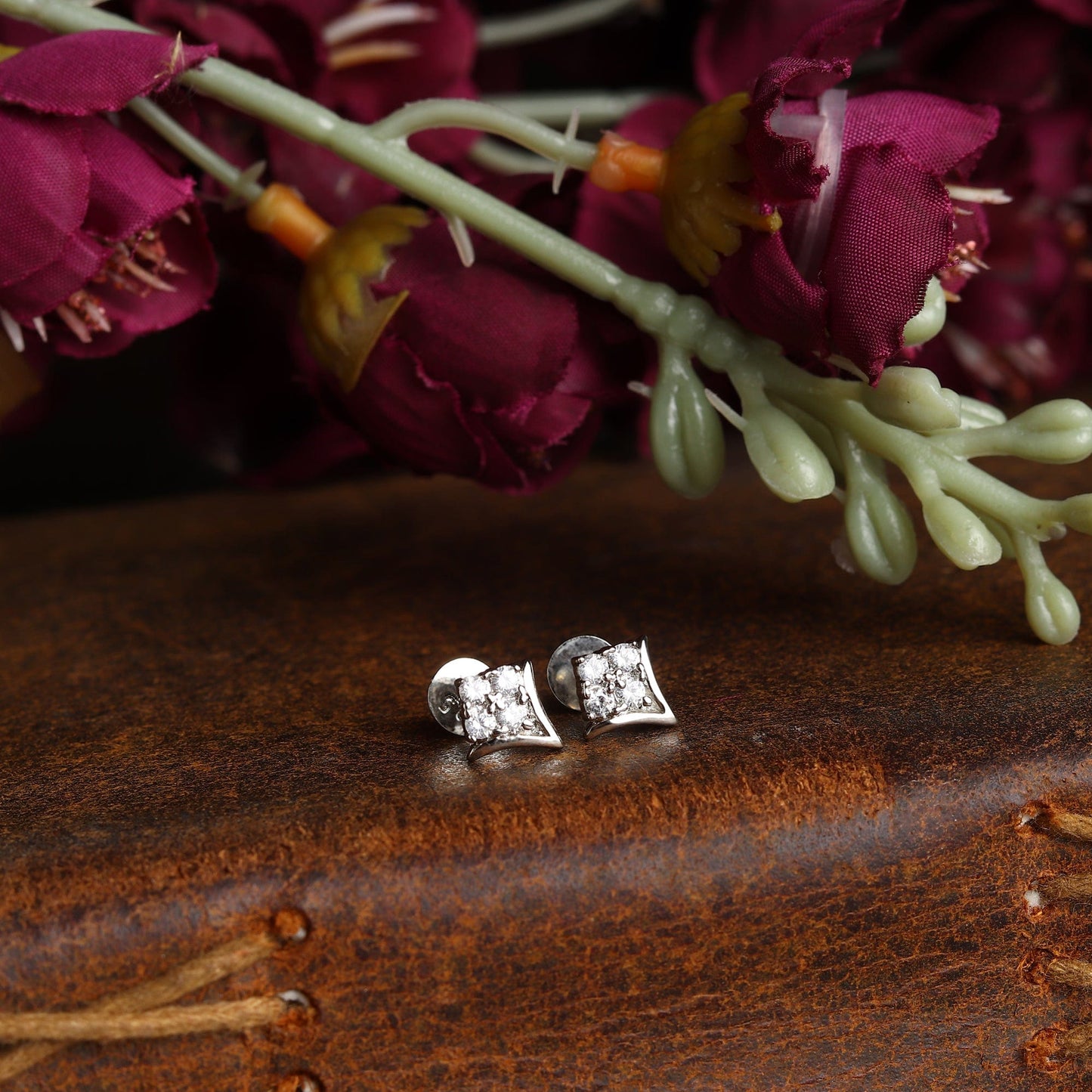 Pure Sterling Silver (92.5% purity)Precious, Beautiful and Designer Stud Earrings with cubic zirconia (AD) stones for Girls and Women