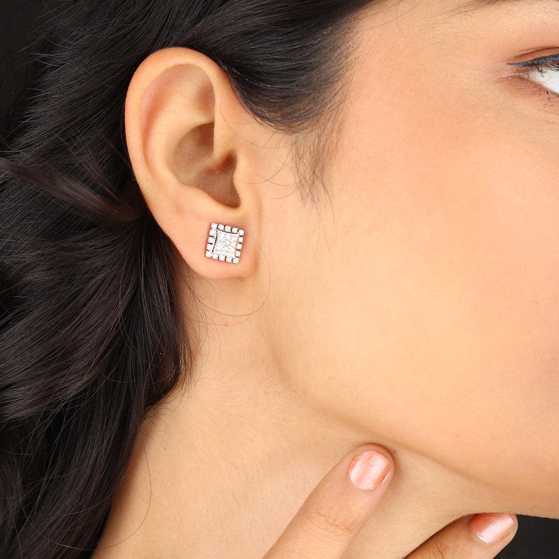 Sterling Silver Stud Earrings for Women by Akshat Sapphire 92.5 Silver Rhodium Plated S10148