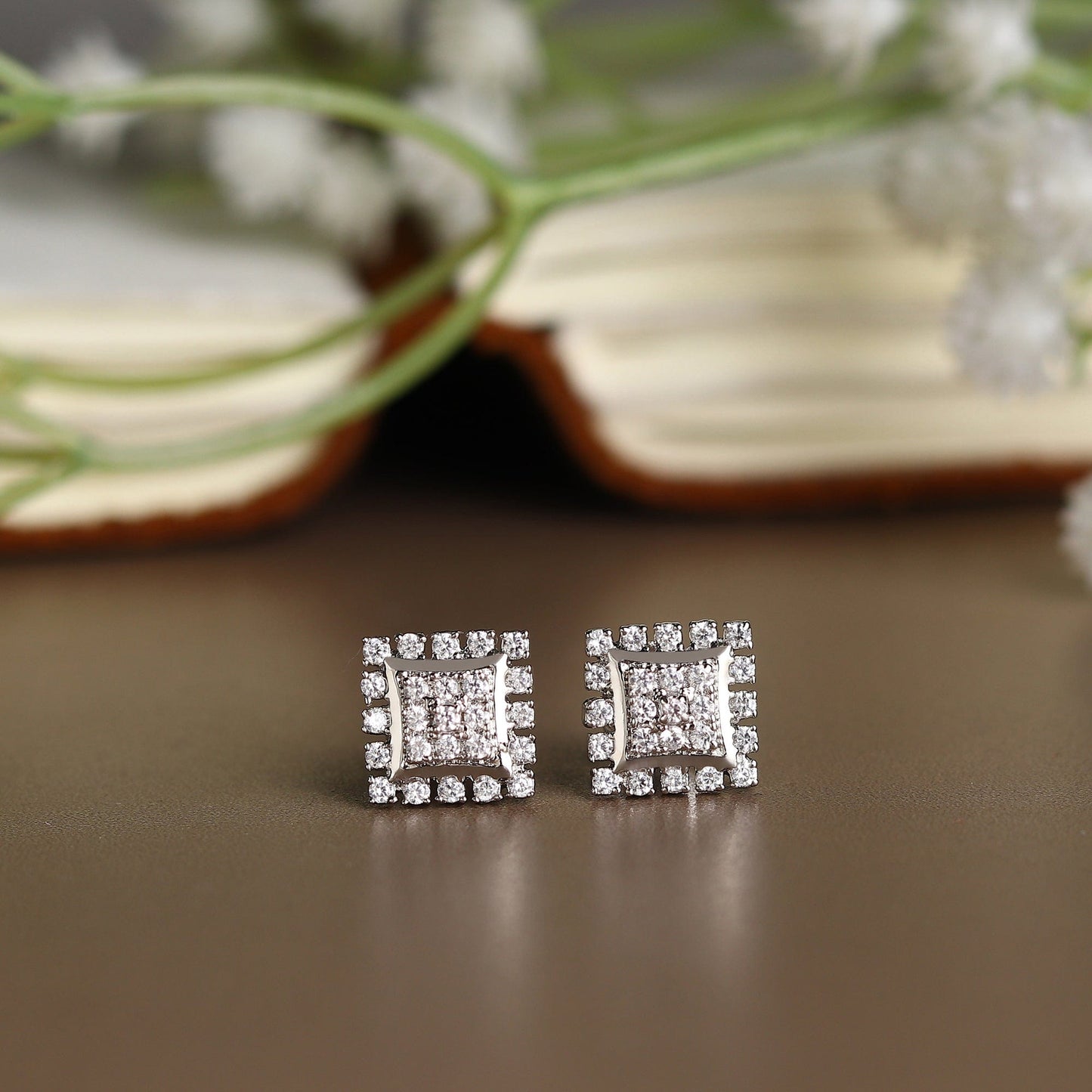 Pure Sterling Silver (92.5% purity)Precious, Beautiful and Designer Stud Earrings with cubic zirconia (AD) stones for Girls and Women