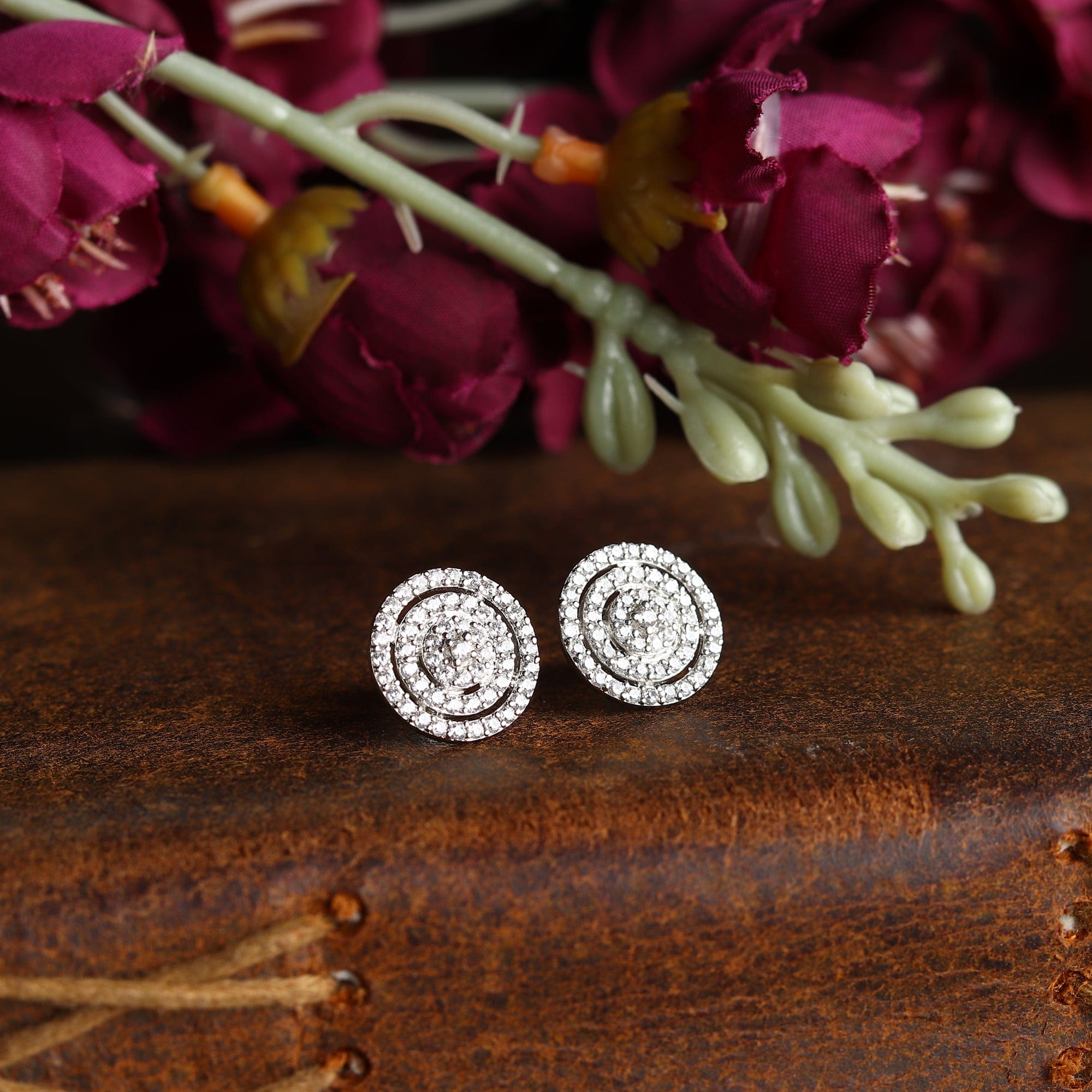 Akshat Sapphire Sterling Silver (92.5% purity) Precious Stud Earrings for Girls and Women Pure Silver Beautiful and Designer studs earring with cubic zirconia (AD) stones