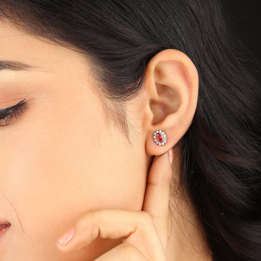 Akshat Sapphire Sterling Silver (92.5% purity) Precious Stud Earrings for Girls and Women Pure Silver Beautiful and Designer studs earring with cubic zirconia (AD) stones