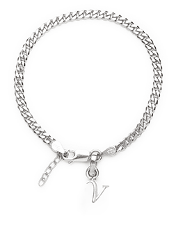 Akshat Sapphire 92.5% pure Sterling Silver Curb Designer Bracelet with V Alphabet for Girls and women