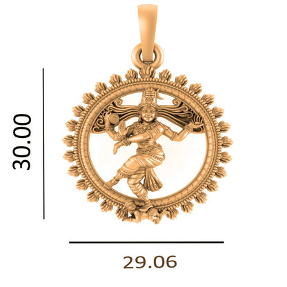 22 CT Gold Plated Silver (92.5% purity) God Nataraja  Pendant (Big Size) for Men and Women