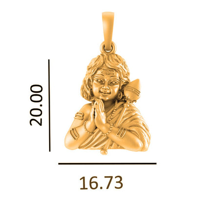 22 CT Gold Plated Silver (92.5% purity) God Kartikeya Pendant for Men and Women