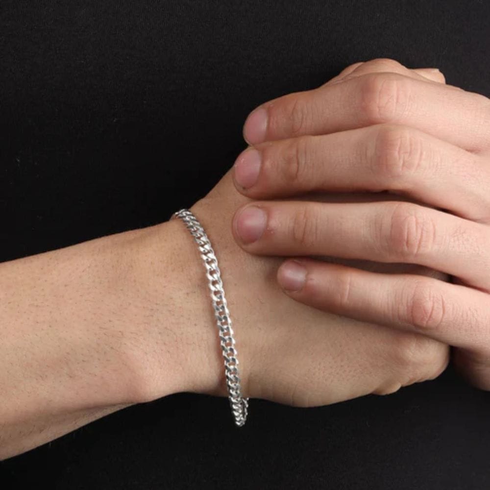 Men Curb Bracelet by Akshat Sapphire 92.5 Silver BRMC130