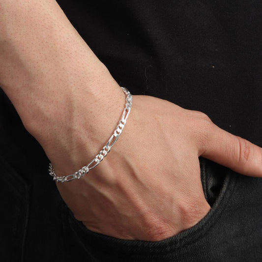 Akshat Sapphire Sterling Silver (92.5% purity) Stylish and Fashionable Figaro Bracelet for Men pure silver Bracelet