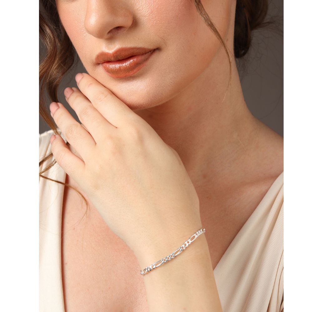 Sterling Silver (92.5% purity) Stylish and Fashionable Figaro Bracelet for Women pure silver Bracelet