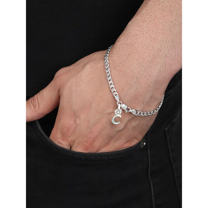 Akshat Sapphire 92.5% pure Sterling Silver Curb Designer Bracelet with C Alphabet for Men