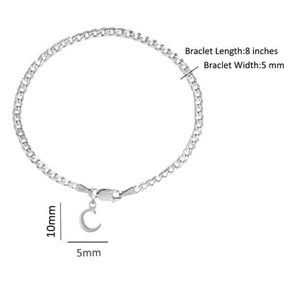 Akshat Sapphire 92.5% pure Sterling Silver Curb Designer Bracelet with C Alphabet for Men