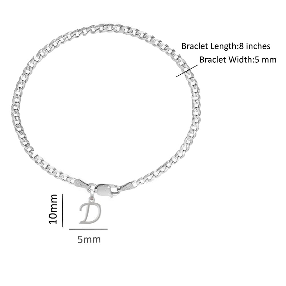 Akshat Sapphire 92.5% pure Sterling Silver Curb Designer Bracelet with D Alphabet for Men