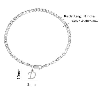 Akshat Sapphire 92.5% pure Sterling Silver Curb Designer Bracelet with D Alphabet for Men
