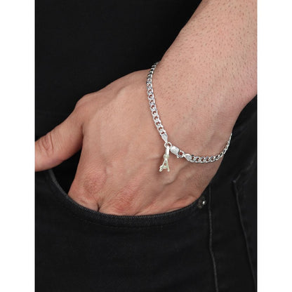 Sterling Silver 92.5% Pure Curb Bracelet with A Alphabet for Men by Akshat Sapphire BRMC_A
