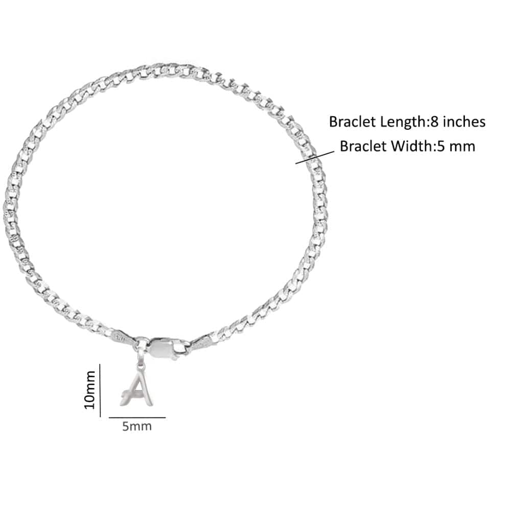 Sterling Silver 92.5% Pure Curb Bracelet with A Alphabet for Men by Akshat Sapphire BRMC_A