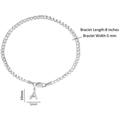 Sterling Silver 92.5% Pure Curb Bracelet with A Alphabet for Men by Akshat Sapphire BRMC_A