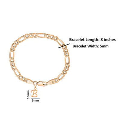 22KT gold plated 92.5% pure Sterling Silver Figaro Designer Bracelet with B Alphabet for Men