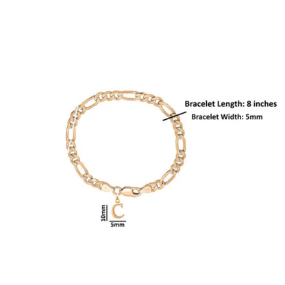 22KT gold plated 92.5% pure Sterling Silver Figaro Designer Bracelet with C Alphabet for Men
