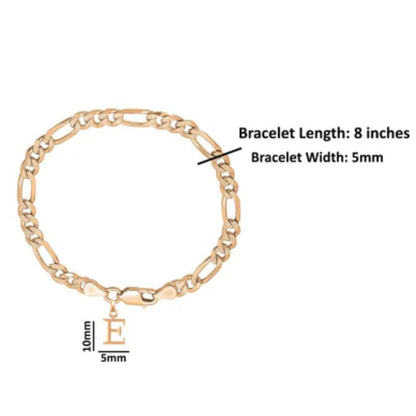 22KT gold plated 92.5% pure Sterling Silver Figaro Designer Bracelet with E Alphabet for Men