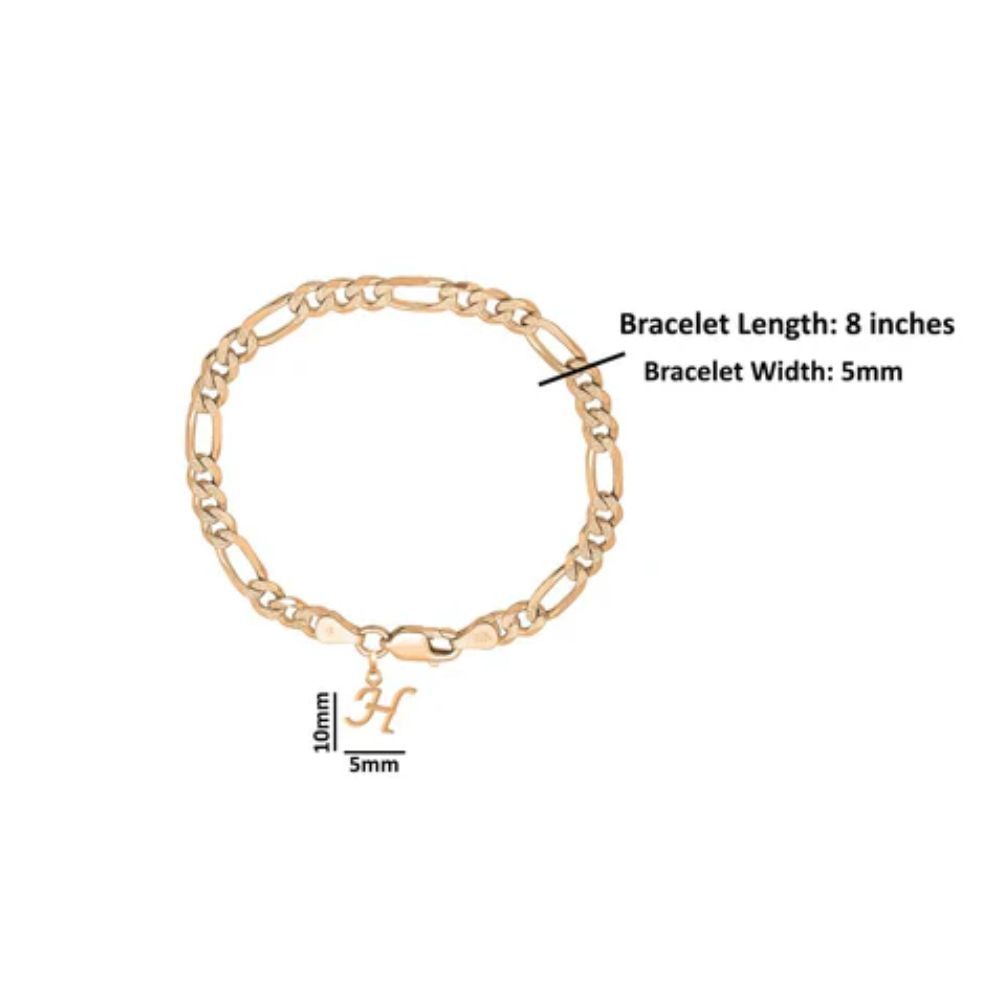 Akshat Sapphire 22KT gold plated 92.5% pure Sterling Silver Figaro Designer Bracelet with H Alphabet for Men