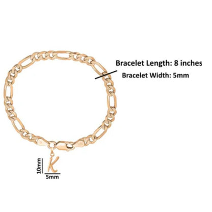 22KT gold plated 92.5% pure Sterling Silver Figaro Designer Bracelet with K Alphabet for Men