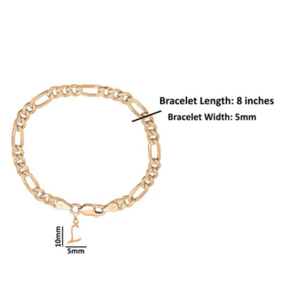 22KT gold plated 92.5% pure Sterling Silver Figaro Designer Bracelet with L Alphabet for Men