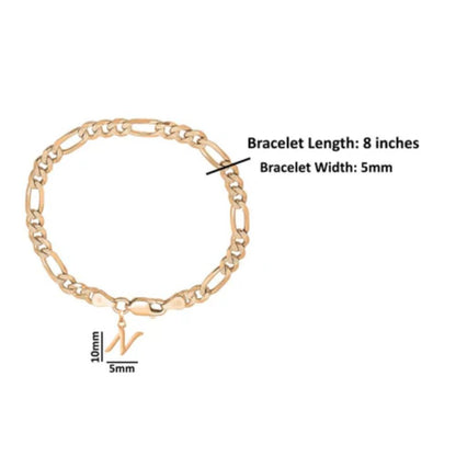 22KT gold plated 92.5% pure Sterling Silver Figaro Designer Bracelet with N Alphabet for Men