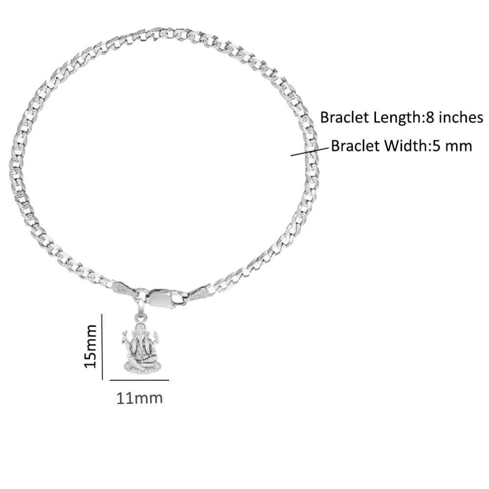 Akshat Sapphire 92.5% pure Sterling Silver Curb Designer Bracelet with Charm Ganesh for Men & Boys