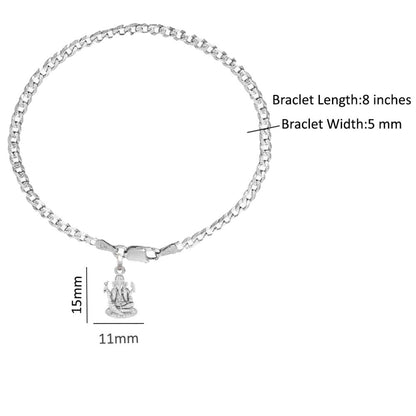 Akshat Sapphire 92.5% pure Sterling Silver Curb Designer Bracelet with Charm Ganesh for Men & Boys