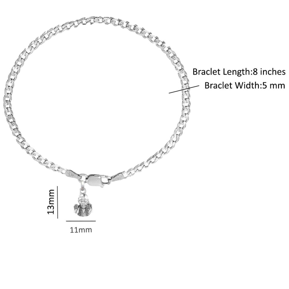 Akshat Sapphire 92.5% pure Sterling Silver Curb Designer Bracelet with Charm Sai Baba for Men & Boy
