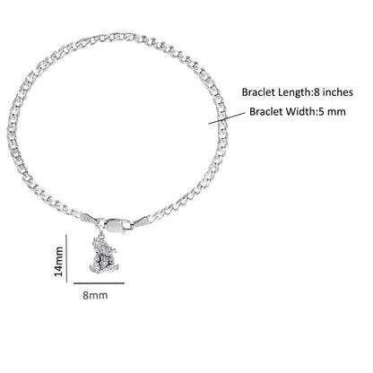 Akshat Sapphire 92.5% pure Sterling Silver Curb Designer Bracelet with Charm Ganesh for Men & Boys