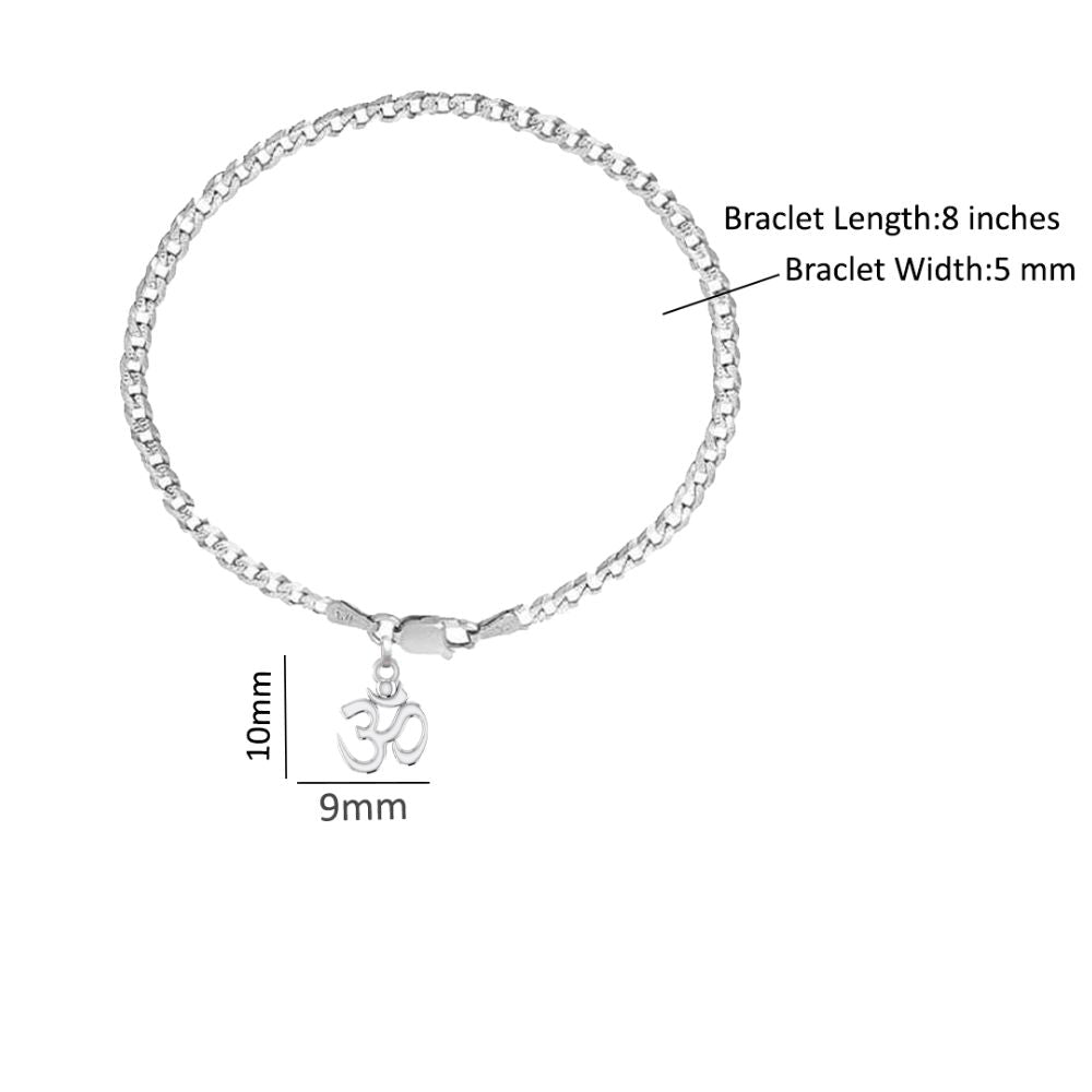 Akshat Sapphire 92.5% pure Sterling Silver Curb Designer Bracelet with spiritual OM for Men & Boys
