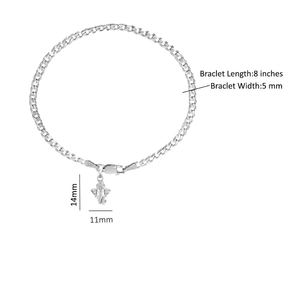Akshat Sapphire 92.5% pure Sterling Silver Curb Designer Bracelet with Charm Ganesh for Men & Boys