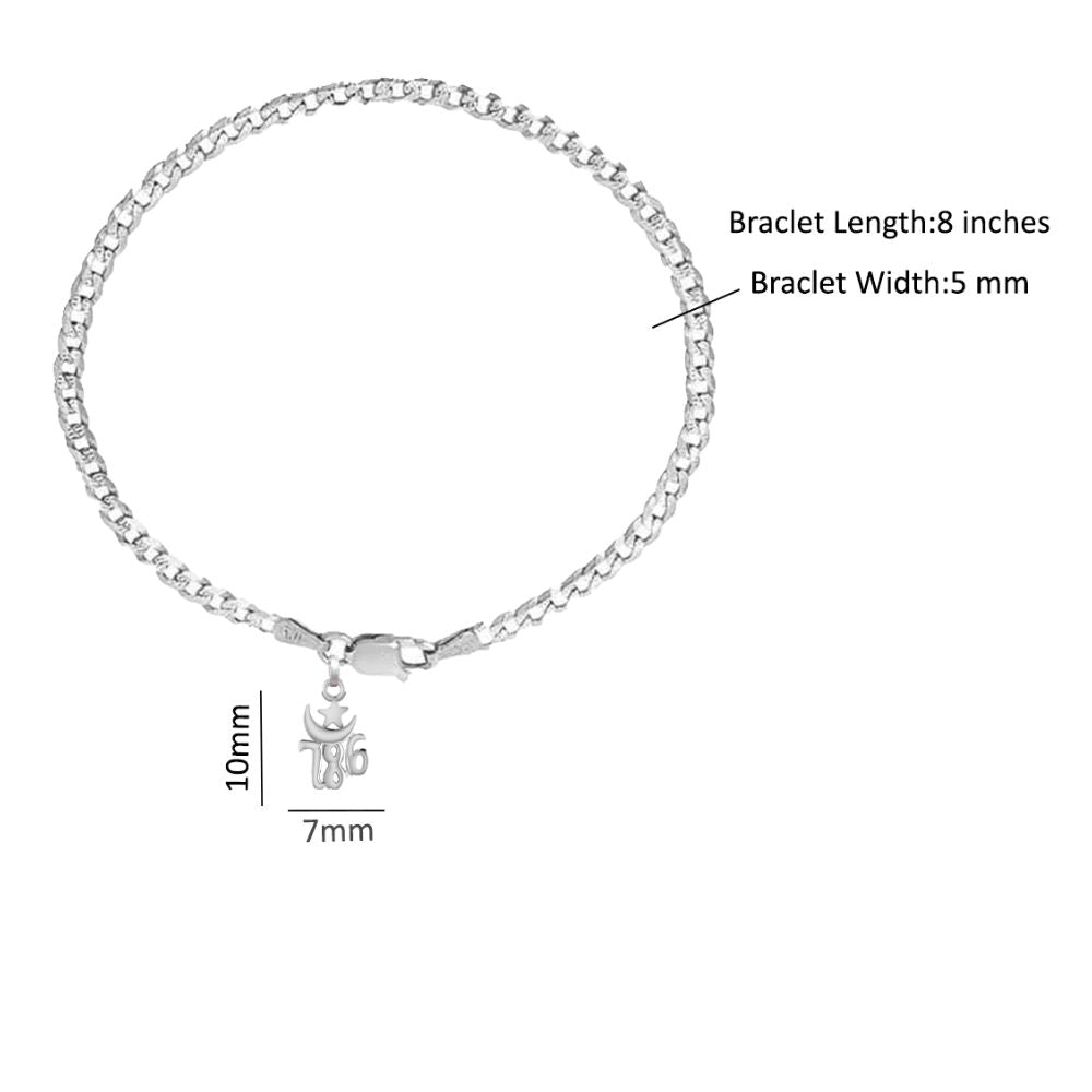 Akshat Sapphire 92.5% pure Sterling Silver Curb Designer Bracelet with religious 786 charm for Men & Boys