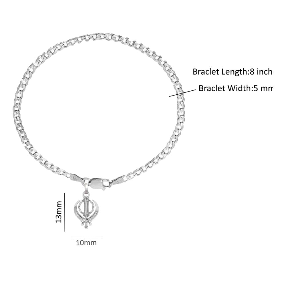 Akshat Sapphire 92.5% pure Sterling Silver Curb Designer Bracelet with spiritual Sardar Symbol for Men