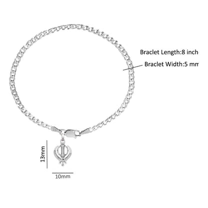 Akshat Sapphire 92.5% pure Sterling Silver Curb Designer Bracelet with spiritual Sardar Symbol for Men