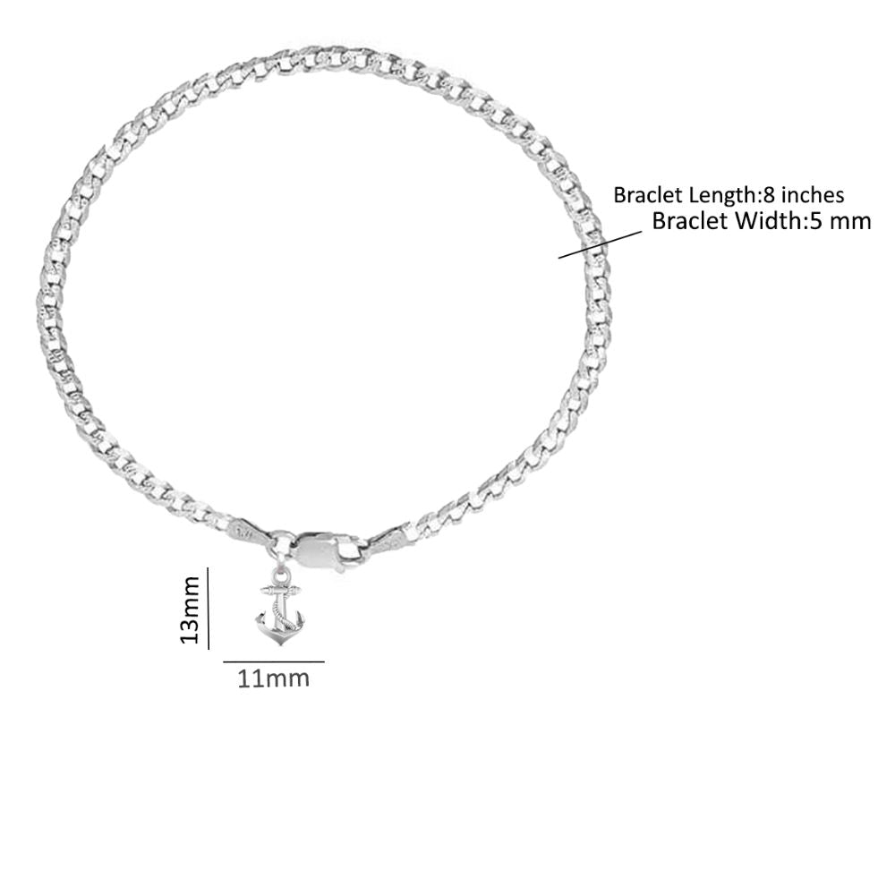 Akshat Sapphire 92.5% pure Sterling Silver Curb Designer Bracelet with Ship Anchor for Men
