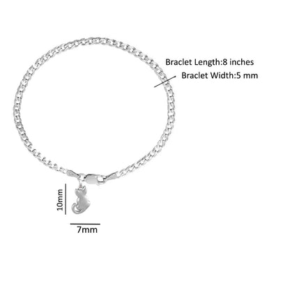 Akshat Sapphire 92.5% pure Sterling Silver Curb Designer Bracelet with fashionable Cat for Men
