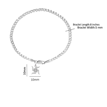 Akshat Sapphire 92.5% pure Sterling Silver Curb Designer Bracelet with Charm Swastik for Men & Boys