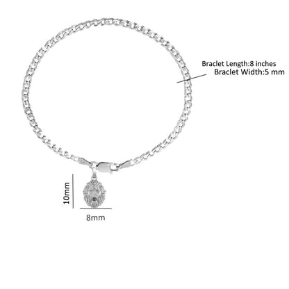 Akshat Sapphire 92.5% pure Sterling Silver Curb Designer Bracelet with Charm Narsimha for Men & Boys