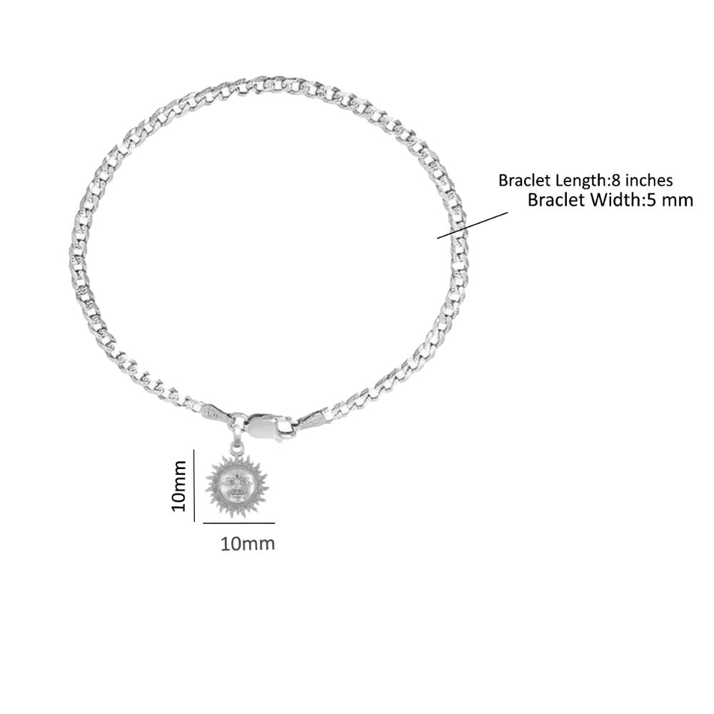 Akshat Sapphire 92.5% pure Sterling Silver Curb Designer Bracelet with Charm Surya for Men & Boys