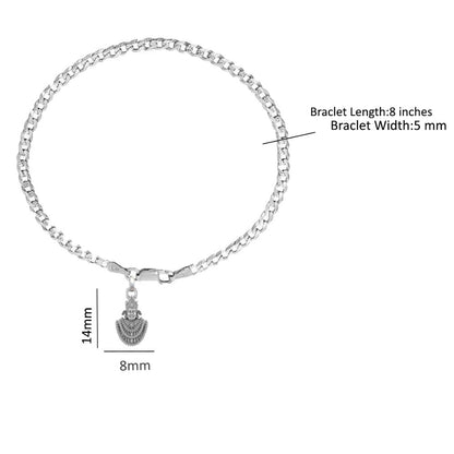 Akshat Sapphire 92.5% pure Sterling Silver Curb Designer Bracelet with Charm Khatu Shyam for Men
