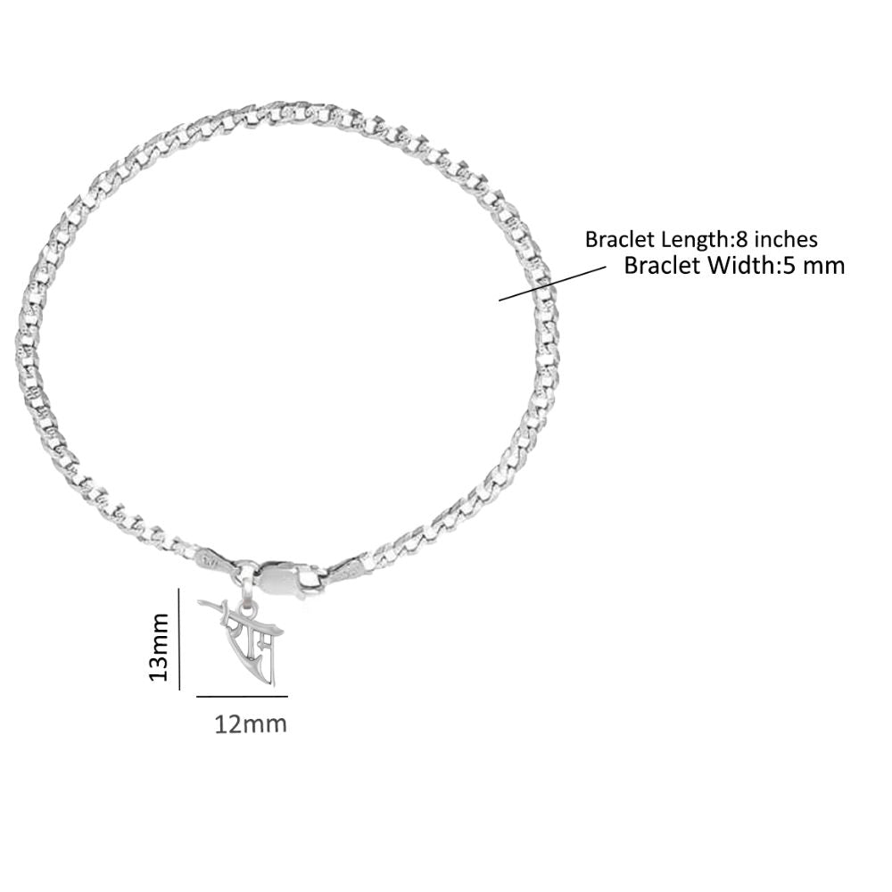 Akshat Sapphire 92.5% pure Sterling Silver Curb Designer Bracelet with Charm Ram Name for Men & Boys