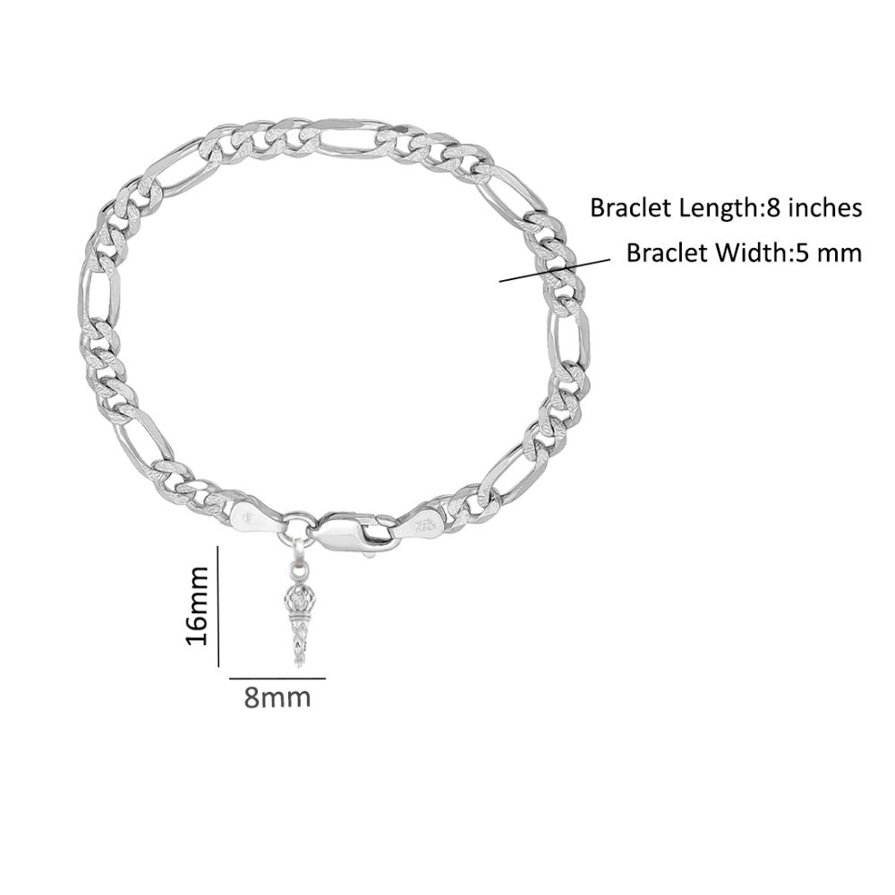 Akshat Sapphire 92.5% pure Sterling Silver Figaro Designer Bracelet with Hanuman Gada for Men & Boys