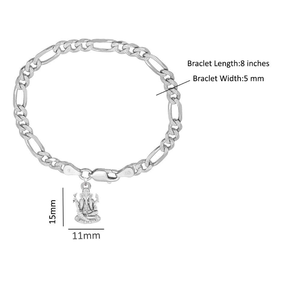 Akshat Sapphire 92.5% pure Sterling Silver Figaro Designer Bracelet with Charm Ganesh for Men & Boys