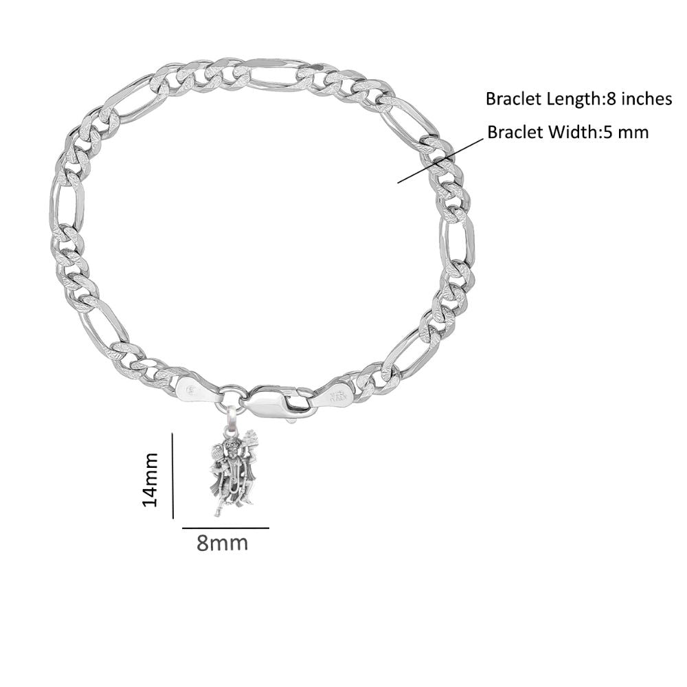 Akshat Sapphire 92.5% pure Sterling Silver Figaro Designer Bracelet with Charm Hanuman for Men