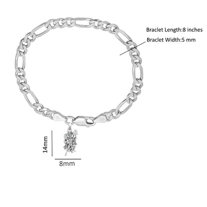 Akshat Sapphire 92.5% pure Sterling Silver Figaro Designer Bracelet with Charm Hanuman for Men