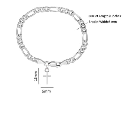 Akshat Sapphire 92.5% pure Sterling Silver Figaro Designer Bracelet with Charm Jesus for Men & Boys