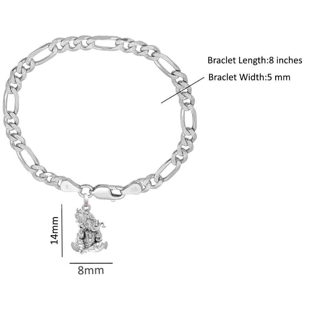 Akshat Sapphire 92.5% pure Sterling Silver Figaro Designer Bracelet with Charm Ganesh for Men & Boys