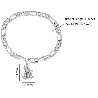 Akshat Sapphire 92.5% pure Sterling Silver Figaro Designer Bracelet with Charm Ganesh for Men & Boys